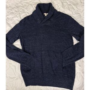 Gap Sweater Men's Large Navy Heather Shawl Collar Pullover‎ Cotton Knit Pocket